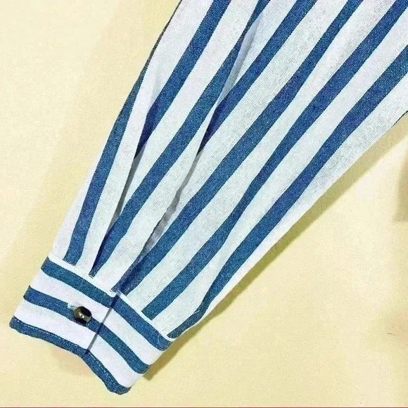 Miss Love Pinstripe Button Down Crop Top with Tie - Picture 10 of 11